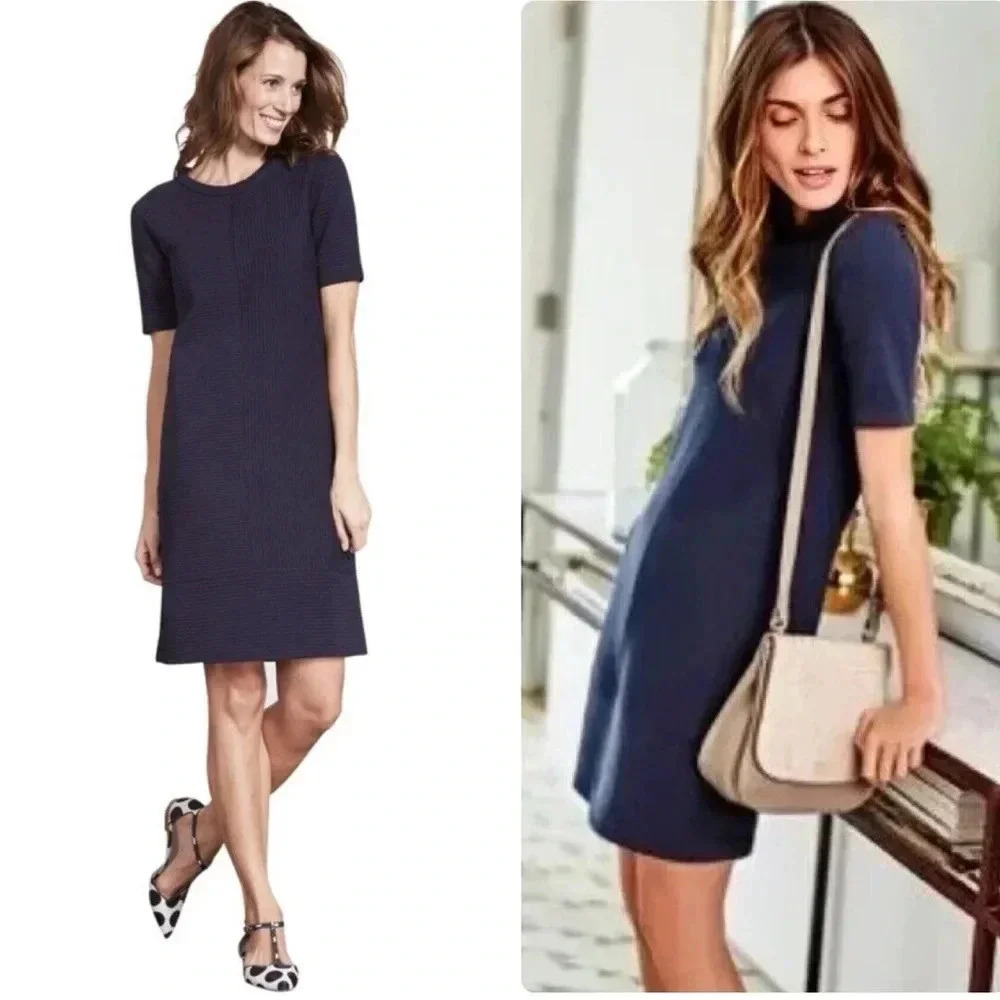 BODEN | Women’s Navy Blue Hattie Textured Ribbed Shift Dress Size 8 - Picture 1 of 10